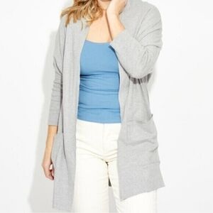 PACT Airplane Cardigan Light Heather Gray Open 3/4 Sleeve Cotton Sweater S / M